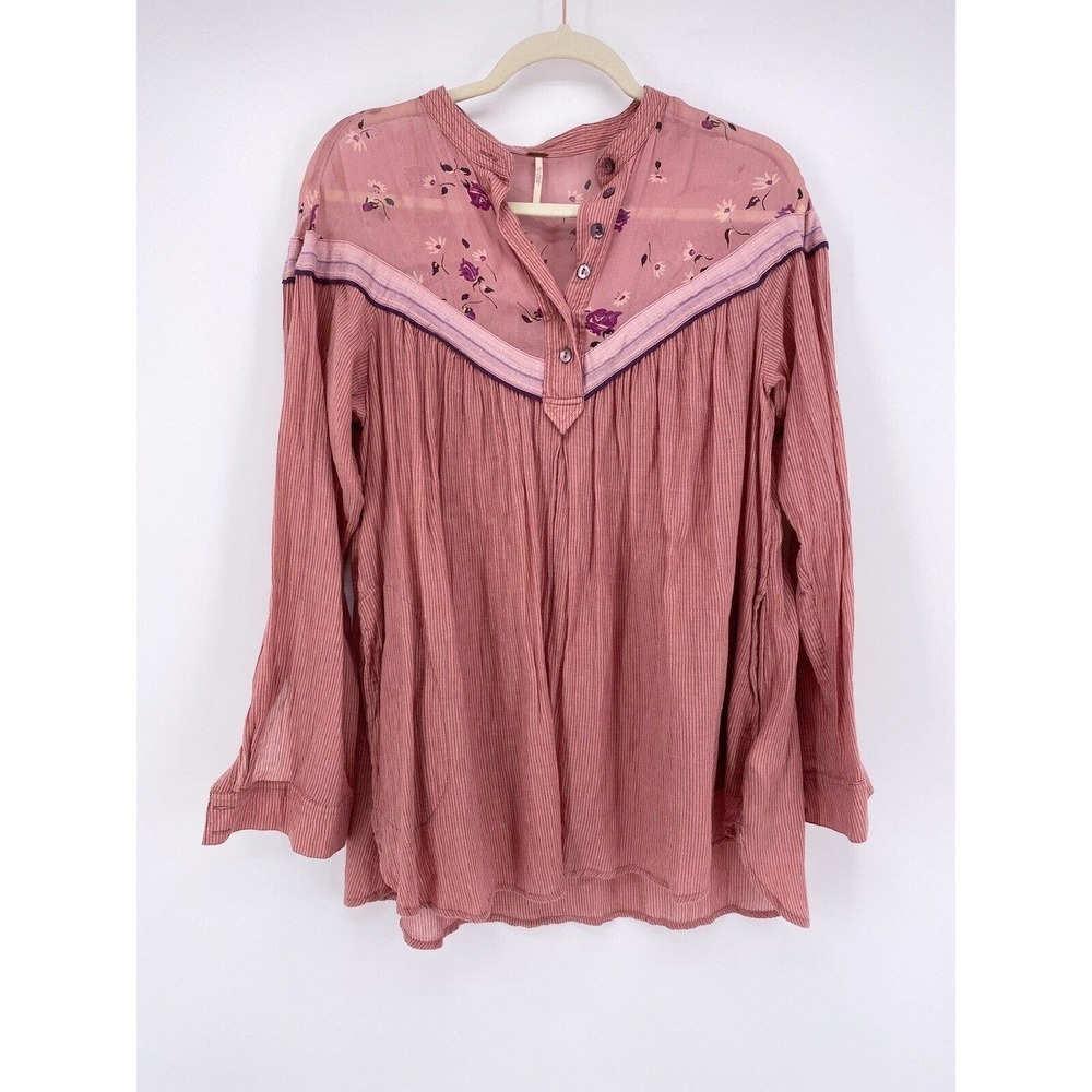 Free People Hearts & Colors Top Blouse Size S Tunic Floral Pockets Button $98